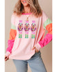 Pink Christmas Sequin Nutcracker Graphic Colorblock Long Sleeve Top - M