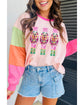 Pink Christmas Sequin Nutcracker Graphic Colorblock Long Sleeve Top - M