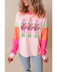 Pink Christmas Sequin Nutcracker Graphic Colorblock Long Sleeve Top - M