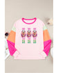 Pink Christmas Sequin Nutcracker Graphic Colorblock Long Sleeve Top - M
