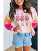 Pink Christmas Sequin Nutcracker Graphic Colorblock Long Sleeve Top - M