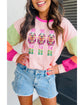 Pink Christmas Sequin Nutcracker Graphic Colorblock Long Sleeve Top - M