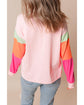 Pink Christmas Santa Claus Graphic Colorblock Patchwork Top - M