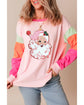 Pink Christmas Santa Claus Graphic Colorblock Patchwork Top - M