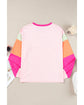 Pink Christmas Santa Claus Graphic Colorblock Patchwork Top - M
