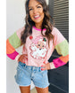 Pink Christmas Santa Claus Graphic Colorblock Patchwork Top - M