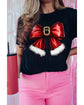 Black Christmas Big Bowknot Graphic Crewneck T Shirt - S