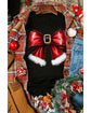 Black Christmas Big Bowknot Graphic Crewneck T Shirt - XL