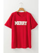 Red Christmas MERRY Graphic Cuffed Sleeve T Shirt - S