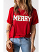 Red Christmas MERRY Graphic Cuffed Sleeve T Shirt - S
