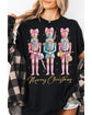 Black Nutcracker Merry Christmas Printed Crewneck T Shirt - M
