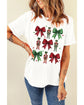 White Bowknot Nutcracker Printed Crewneck Christmas T Shirt - 3XL