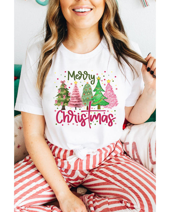 White Merry Christmas Holiday Vibe Graphic Crewneck T Shirt - 3XL
