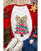 White Leopard Bow Decor Christmas Tree Graphic Crew Neck Tee - 2XL