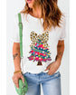 White Leopard Bow Decor Christmas Tree Graphic Crew Neck Tee - 2XL