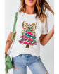 White Leopard Bow Decor Christmas Tree Graphic Crew Neck Tee - XL