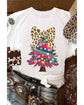 White Leopard Bow Decor Christmas Tree Graphic Crew Neck Tee - XL