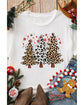 White Leopard Christmas Tree Graphic Crewneck Tee - 2XL