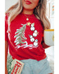 Red Christmas Tree Snowman Printed Crewneck T Shirt - M