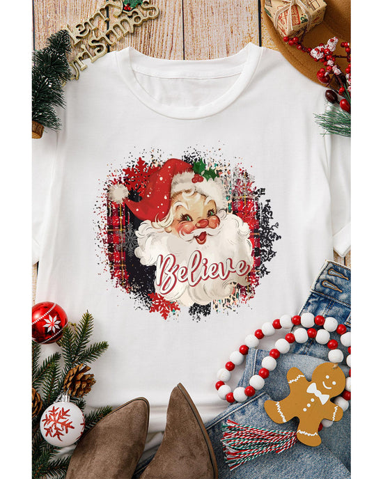 White Believe Christmas Father Graphic Crewneck T Shirt - 2XL