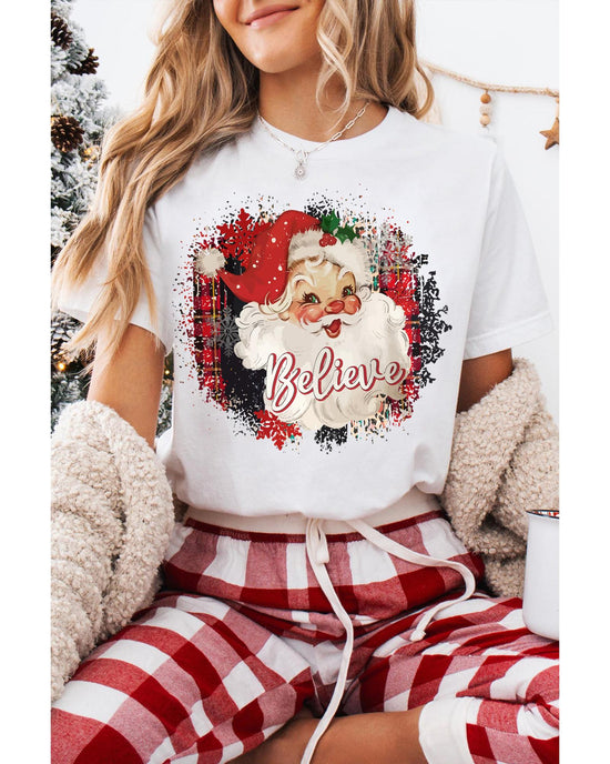 White Believe Christmas Father Graphic Crewneck T Shirt - 3XL