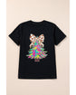 Black Heat Transfer Printing Christmas Tree Bowknot T-Shirt - M