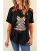 Black Heat Transfer Printing Christmas Tree Bowknot T-Shirt - M