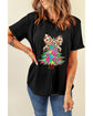 Black Heat Transfer Printing Christmas Tree Bowknot T-Shirt - M