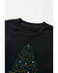 Black Rhinestone Christmas Tree Round Neck Graphic Tee - M