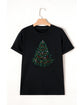 Black Rhinestone Christmas Tree Round Neck Graphic Tee - M