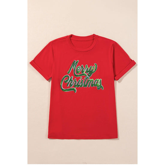 Red Merry Christmas Graphic Crewneck T Shirt - S