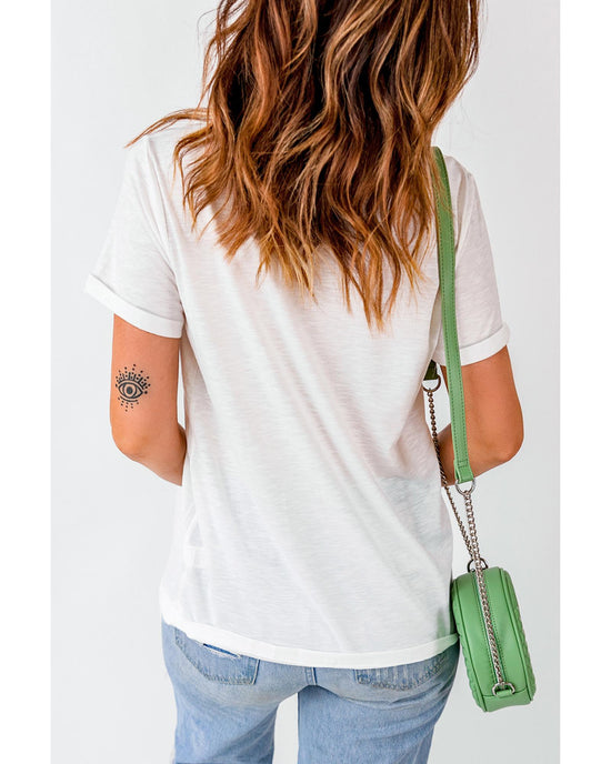 White Christmas Bowknot Graphic Cotton Blend T Shirt - M