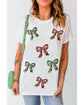 White Christmas Bowknot Graphic Cotton Blend T Shirt - XL