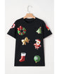 Black Sequin Christmas Essentials Graphic Crewneck T Shirt - M