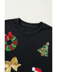 Black Sequin Christmas Essentials Graphic Crewneck T Shirt - S