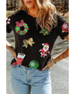 Black Sequin Christmas Essentials Graphic Crewneck T Shirt - XL