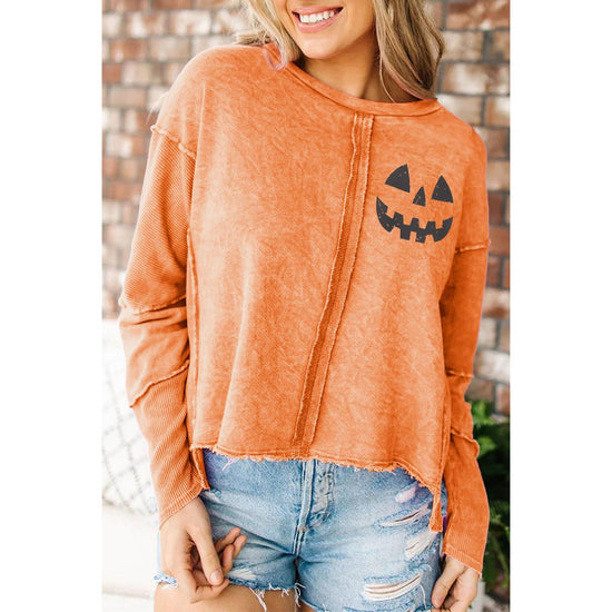 Azura Exchange Halloween Pumpkin Face Patchwork Sweatshirt - L