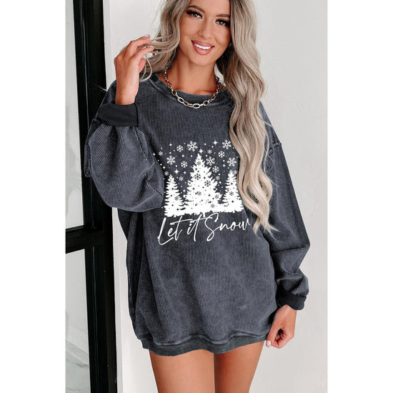 Gray Christmas Tree Flake Graphic Corded Sweatshirt - M