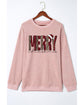 Pink MERRY Christmas Plaid Leopard Print Corded Sweatshirt - L