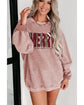 Pink MERRY Christmas Plaid Leopard Print Corded Sweatshirt - M