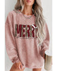 Pink MERRY Christmas Plaid Leopard Print Corded Sweatshirt - M