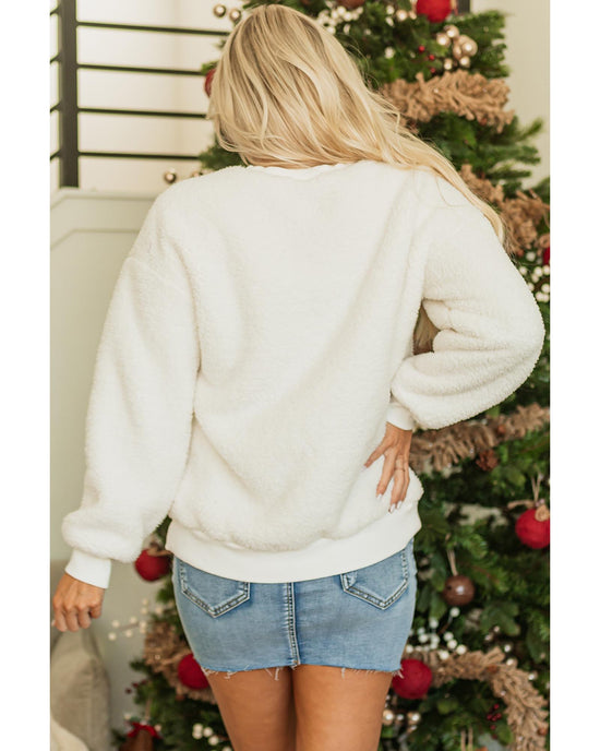 White Christmas MERRY & Bright Chenille Graphic Sherpa Sweatshirt - 2XL