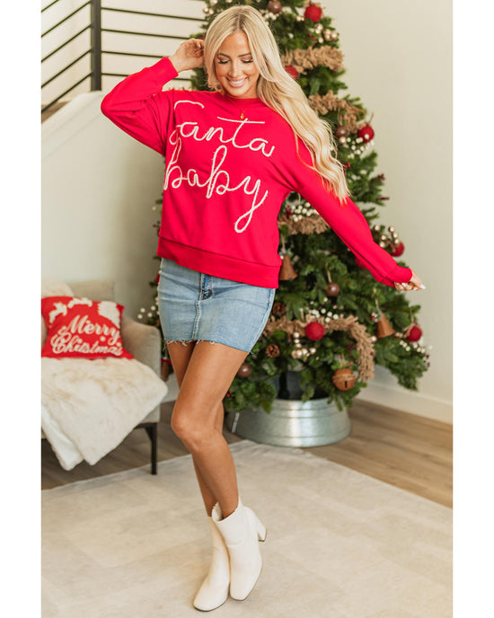 Fiery Red Christmas Santa Baby Tinsel Graphic Sweatshirt - M