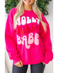 Rose Red Christmas Holly Jolly Babe Graphic Oversized Sweatshirt - L