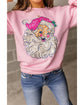 Pink Bold Christmas Claus Graphic Drop Shoulder Sweatshirt - M