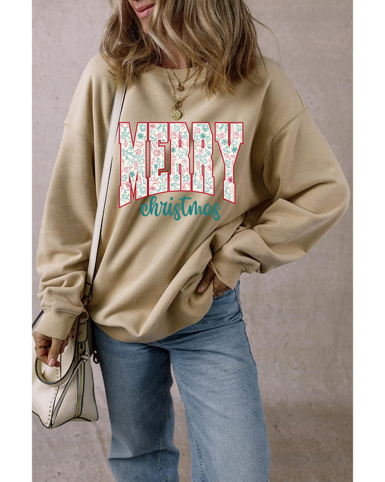 Parchment Festive Element Printed MERRY Christmas Graphic Sweatshirt - XL