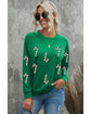 Green Sequin Christmas Candy Cane Graphic Crewneck Pullover Sweatshirt - S