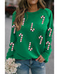 Green Sequin Christmas Candy Cane Graphic Crewneck Pullover Sweatshirt - S