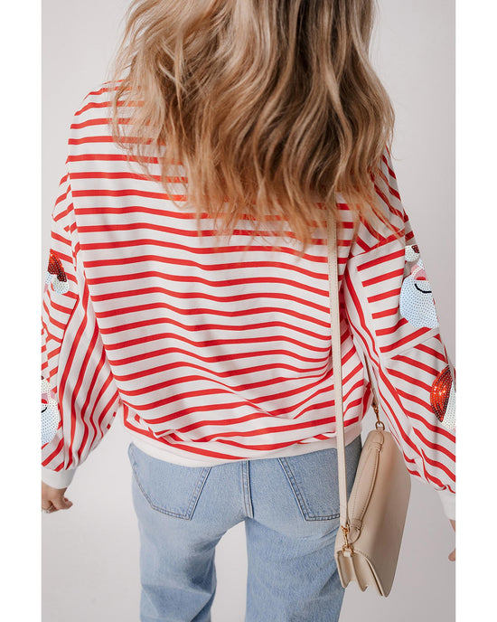 Orange Stripe Striped Sequin Santa Claus Pattern Christmas Pullover Sweatshirt - L