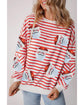 Orange Stripe Striped Sequin Santa Claus Pattern Christmas Pullover Sweatshirt - M